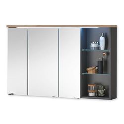 Stella Trading Memphis Armadietto Illuminazione a LED Effetto Rovere Artisan, Grigio – Specchio da Bagno con Molto Spazio, Legno ingegnerizzato, Spiegelschrank