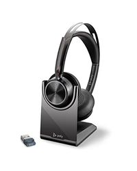 Poly Voyager Focus 2 UC casque sans fil + station de charge (Plantronics) - Active Noise Cancelling, longue durée de conversation, connexion à PC/Mac/téléphone par Bluetooth - Teams, Zoom & plus