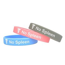 No Spleen Senza Milza Bracciale Set di Tre Bracciale in silicone grigio rosa azzurro con informazioni per emergenze mediche. 202mm wristband da uomo o donna, di Butler & Grace.