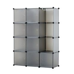 Baroni Home Armadio Componibile Salva Spazio, 12 Scomparti, Mobile Scomparti Impilabili, Organizzatori in Plastica per Camera da Letto, Cabina Armadio, Ingresso, Grigio Opaco, 111x37x147 cm
