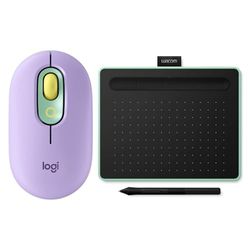 Logitech POP Mouse Wireless con Emoji personalizzabili, Tecnologia SilentTouch, Precisione, Velocità + Wacom Intuos S Tavoletta Grafica Bluetooth Pistacchio con Penna per Dipingere, Disegnare, Editare