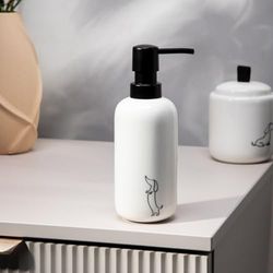 Homla Dorsey Distributeur de Savon en céramique avec Motif Teckel, Blanc, 7,7 x 19,7 cm, Style Minimaliste