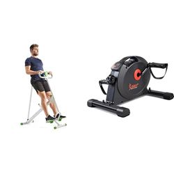 Sunny Health & Fitness Row-N-Ride Squat Assist Trainer with Adjustable Resistance + Under Desk Dual Function Smart Mini Arm & Leg Pedal Exerciser Cycle Bikes with SunnyFit App