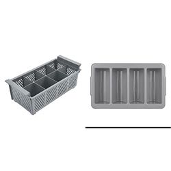 Olympia P174 Kristallon Dishwasher Cutlery Basket 8 Compartment, 130(h) x 210(w) x 425(l) mm & 6690 Kristallon Cutlery Tray 4 Compartment - GN 1/1, Grey