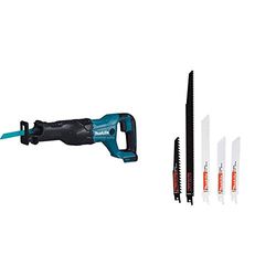 Makita DJR187 ZK Sega circolare a batteria 18 V/50 AH in valigetta, Blu/Nero + Makita seghetto alternativo set – 1 Piece, P – 83945