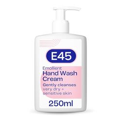 E45 Hand and Body Wash Cream - Relieve Dry, Itchy & Irritated Eczema Prone Skin - 250ml - Gently Cleanses Very Dry and Sensitive Skin - Dermatological Soap Free Emollient