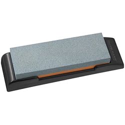 NIRESTA Pedra afiar facas, afiador de facas manual em pedra (cor: Cinzento, laranja e preto), 19 x 6 x 3 cm, 1 unidade.