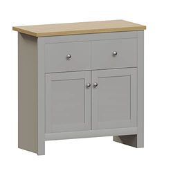 Vida Designs Credenza a 2 Cassetti e 2 Ante Arlington, in Derivati del Legno, Grigio e Quercia, H 80 x L 79 x P 35 cm, Piano in truciolare, MDF e melammina, 80 x 79 x 35 cm Circa