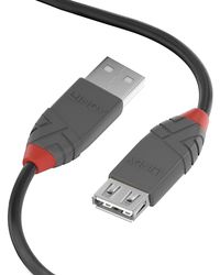 LINDY 36701 USB 2.0 Type A Extension Cable, Anthra Line - Black, 0.5m