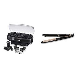 BaByliss Bigoudis Chauffants Thermo-Ceramic Roller - 20 bigoudis avec 3 diamètres & Lisseur Super Smooth 235 avec Technologie Titanium-Céramique et Ionique avec mode protection de chaleur ST393E