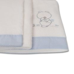 Babyline Lenzuola per lettino invernale in corallina, extra morbide, 50 x 80 cm, ideali per l'inverno, con piano di lavoro e federa per cuscino, (Pepo Celeste)
