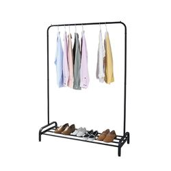 Amig - Ïken Kledingrek, organizer met ophangrail en onderste plank, 110 x 45 x 155 cm, mat zwart metaal, ideaal voor slaapkamer, hal of entree