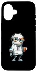 Simpatico robot con tazza di caffè e occhiali Custodia per iPhone 16