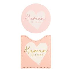 Draeger - Maman je t'aime - Round Pocket Mirror to Take Anywhere, Any Occasion - Dimensions 8.5 cm x 8 cm
