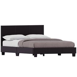 Vida Designs Lissabon Klein tweepersoonsbed, 1,20 m bedframe, gestoffeerd UKFR hoofdbord van kunstleer, laag voeteneinde, slaapkamermeubilair, zwart
