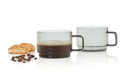 AdHoc Impact Set of 2 Coffee Cups, 300ml, Mugs for Tea, Latte, Cappuccino with Handle, Heat Resistant Borosilicate Glass
