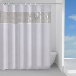 Gedy 120 x 200 cm, Blanc G, fabriqué en PES, 100% imperméable, Finition Transparente, Design R&S, Rideau de Douche avec 12 Anneaux, 2 Ans de Garantie