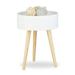 Relaxdays bijzettafel rond, Scandinavisch design, met dienblad, met opbergruimte, H x Ø: ca. 50 x 38 cm, wit