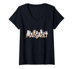 Womens Margaret Cat Trees - Personalized Cute Name Word Art V-Neck T-Shirt