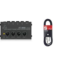 Behringer MICROAMP HA400 Amplificatore per cuffie stereo compatto a 4 canali & Stagg SAC1PS DL Cavo S Serie per Strumenti Musicali da Jack a Jack 6,3 mm, da 1m
