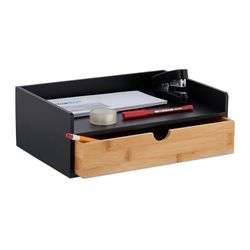 Relaxdays bureau organizer, 1 lade, bamboe, A4 opbergvak, HxBxD 11 x 32 x 22 cm, desk-organizer, kantoor, zwart/natuur