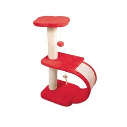 Record – Tiragraffi per Gatti Geranio – Struttura su Tre Piani – Ponte Verticale con Interno in Peluches ed Esterno in Sisal per i Graffi - Dimensione: 30 x 30 x 65h cm – Colore Rosso
