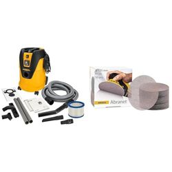 MIRKA Aspirateur Industriel Aspirateur Eau et poussière 25 litres/Tuyau d'aspiration & Abranet Grille Abrasive Ø 125mm autoagrippant - Grain P120-50 pcs