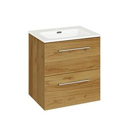 Baikal Conjunto de Mueble de Baño. Mueble Suspendido en Pared. Disponible en Distintas Medidas y Acabados. El Mueble se Entrega MONTADO. Erie + Lavabo 60 cm Roble Vinda
