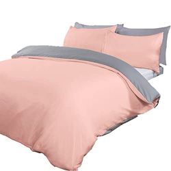 Brentfords Plain Dye Dekbedovertrek Quilt Beddengoed Set Met Kussensloop, Blush Roze Grijs - King