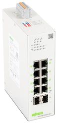 WAGO Industriële switch 852-1813 | met 8 ETHERNET-poorten 10/100/1000 Mbps autonegotiatie en diagnostische LED's aan de voorzijde | 2 x SFP-sleuven voor glasvezel | ondersteunt Power over Ethernet