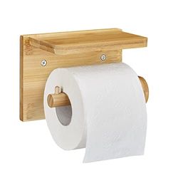 Relaxdays Portarotolo Carta Igienica con Ripiano, Cellulare & Salviette, bambù, Accessorio Bagno, 12x16x10,3, Naturale, 1 pz