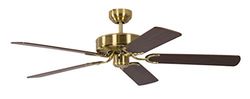 Ventilateur de plafond sans éclairage Potkuri Laiton Satiné, lames réversibles Noyer ou Noyer avec rotin, 132 cm