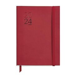 Miquelrius - Annual Planner 2024, Vertical Week to View, Plus Size 155 x 213 mm (similar A5), Flexible Stitched Leather Cover, Spanish, English and Portuguese, Red