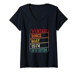 Mujer 50 años vintage desde mayo de 1974 divertido cumpleaños número 50 Camiseta Cuello V