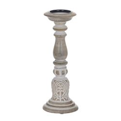 BigBuy Home Kandelaar, wit, natuur, ijzer, mangohout, 14 x 14 x 38 cm