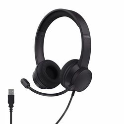 Trust Roha II USB Cuffie con Microfono ENC Cancellazione del Rumore, Mic Noise Cancelling, Auricolari con Filo 1,80 m, 85% Plastica Riciclata, Headphones On-Ear Cablato per PC Laptop Mac, Nero