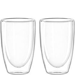 LEONARDO HOME Duo 053061-Set di 2 Bicchieri a Doppia Parete, 400 ml, Vetro, Trasparente