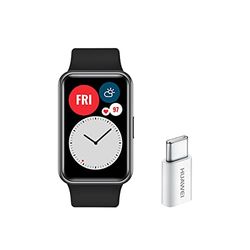 HUAWEI Watch Fit Smartwatch, 1,64 tums AMOLED-skärm och USB-C-adapter, upp till 10 dagars batteritid, 96 träningslägen, inbyggd GPS, 5 ATM, syremättnad, svart