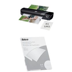 IBICO Pouch per Plastificazione a Caldo, 100 Pezzi, F.to A4, Light, con GBC Plastificatrice Inspire+ A4, 2 Rulli