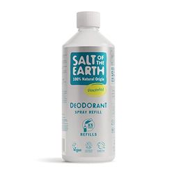 Natural Deodorant Spray Refill från Salt of the Earth, Unscented, Fragrance Free - Vegansk, Långvarigt Skydd, Godkänd av Leaping Bunny, Tillverkad i Storbritannien - 500 ml