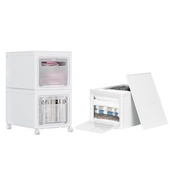 Meerveil Cajas Almacenaje Plástico de 3 Piezas con Tapa, Caja de Almacenaje con 4 Ruedas y Asa, Caja Cubo Apilable Para Cocina Salón Dormitorio Baño y Oficina, 30 x 40 x 25 cm, Blanco