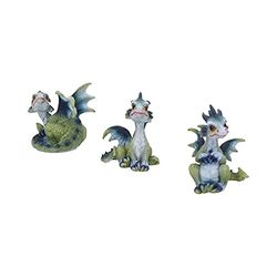 Nemesis Now Triple Trouble Dragon Figurki 15,5 cm (zestaw 3), zielone/fioletowe, jasnozielone figurki smoka, piękne szerokie oczy, odlewane z żywicy, fachowo ręcznie malowane