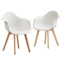 GrandCA HOME Zestaw 2 krzeseł do jadalni, krzesła do jadalni, zestaw 2 sztuk, nadają się do sypialni, kuchni, jadalni, biura, krzesła z tworzywa sztucznego, nogi z litego drewna (białe, 2)