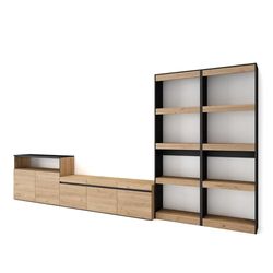 Skraut Home | Ensemble Meuble TV | Meuble Salon Complet | 370x186x35cm | pour Les TV jusqu'à 65" | Salon Complet | Style Moderne | Chêne et Noir