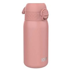 Ion8 Gourde Enfant, Inox 400ml, Anti-Fuite, Facile à Ouvrir, Verrouillage Sécurisé, Lavable au Lave-Vaisselle, Poignée de Transport, Facile à Nettoyer, Durable, Acier Inoxydable, Rose