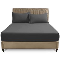 GC GAVENO CAVAILIA Easy Care Polycotton Fitted, Plain Dyed Bed Sheets OR Housewife Pillowcases 2 Pack, Polyester-Cotton, Charcoal, Super King