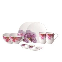 Villeroy & Boch - Rose Garden serviesset van porselein, 8dlg., modern bloemenpatroon, ontbijtservies voor 2 personen