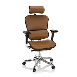 hjh OFFICE 652438 Fauteuil de Direction ERGOHUMN Plus Cuir, Chaise de Bureau, avec Soutien Lombaire, Ergonomique, Marron Clair