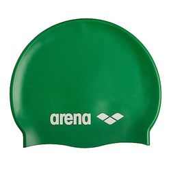 Arena Bonnet de Bain Classique Unisexe en Silicone Souple pour Femme et Homme, entraînement intensif et Course Confortable, antidérapant, Bonnet de Bain pour Cheveux Longs, Vert