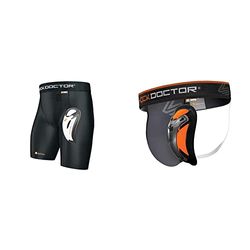 Shock Doctor 221-BK-M Short de Compression avec Coquille de Protection Men's, Noir, Medium & ShockDoctor Coquille de Protection avec Ultra Carbon Flex Cup pour Hommes, Gris/Noir, Taille M